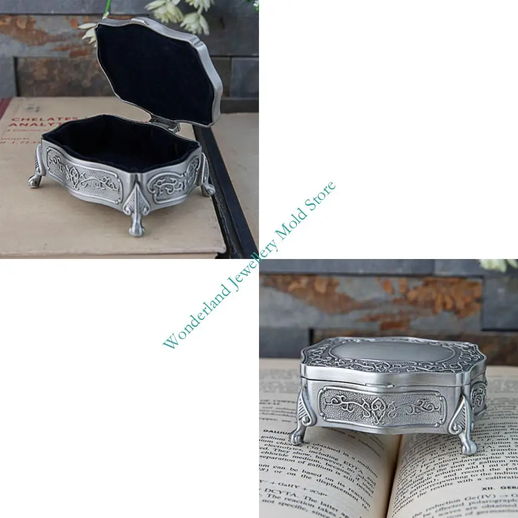 

H7EB Retro Jewelry Organizers Alloy Crafted Desktop Decoration Wedding Ring Holder