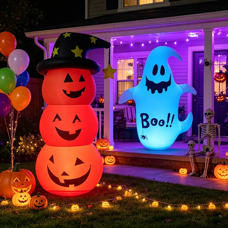 Pvc Inflatable Glowing Pumpkin Doll Suitable for Halloween, Halloween Inflatable Led Light-Up Ghost, Inflatable Model, Outdoor Yard Decoration - view 6