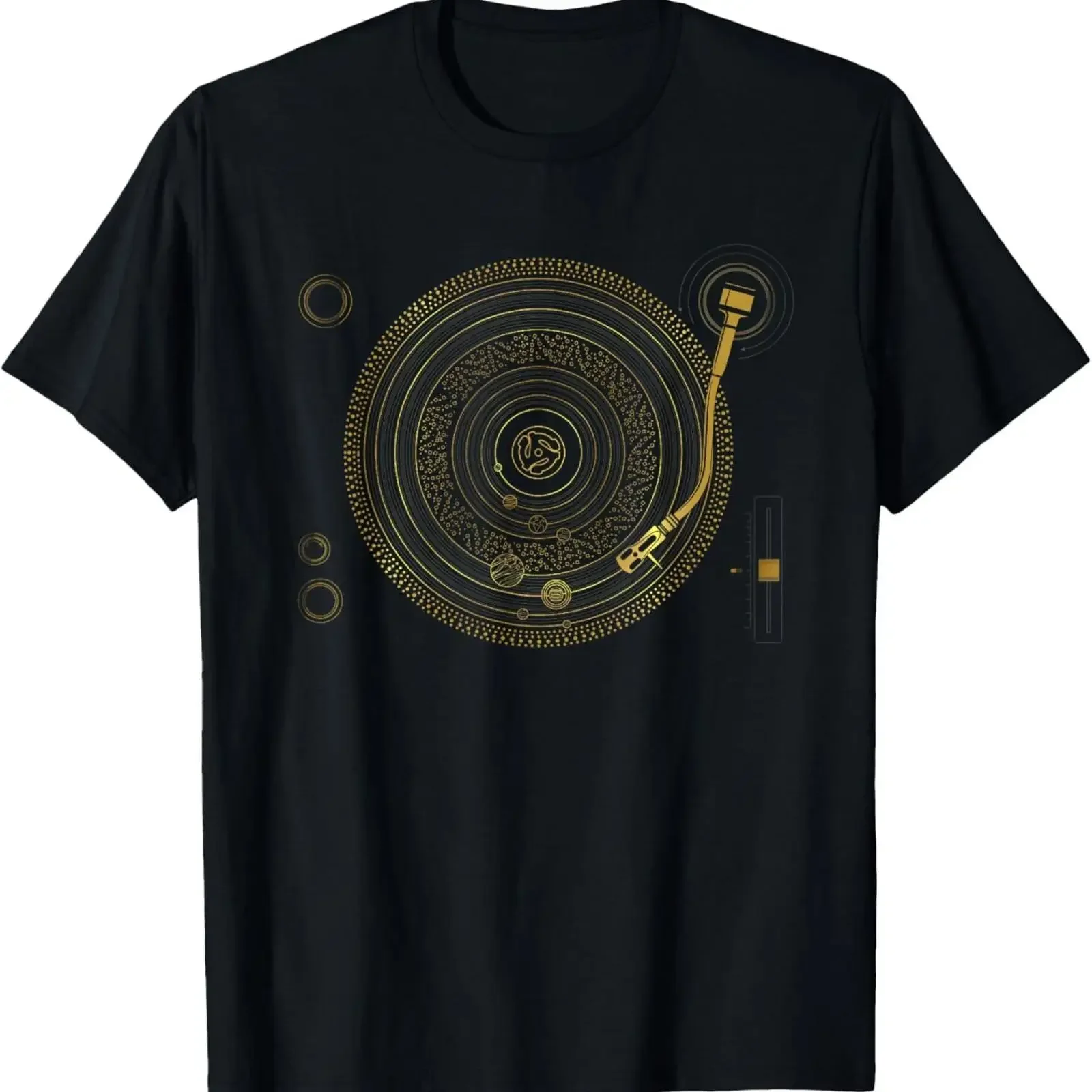Camiseta Vintage Unissex Estampada Space DJ Sistema Solar Tocadiscos EDM Lavada para Uso Diário - Roupa Casual de Designer
