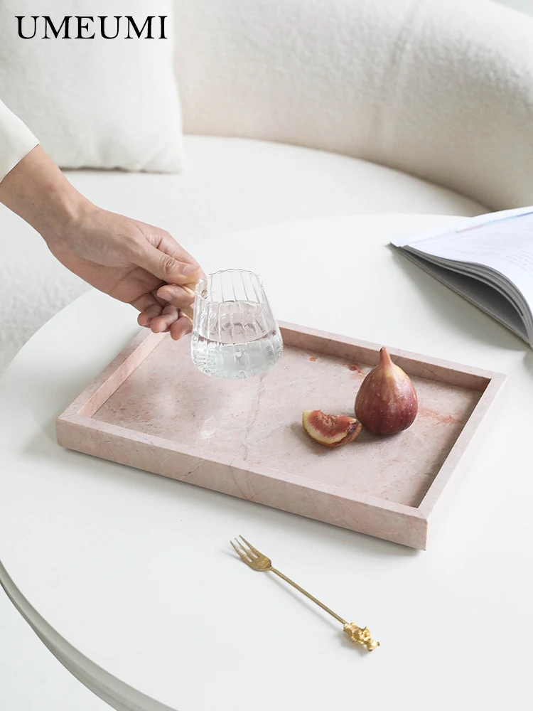 Natural marble rectangular pink tray storage tray jewelry tray home decoration tray bathroom storage tray