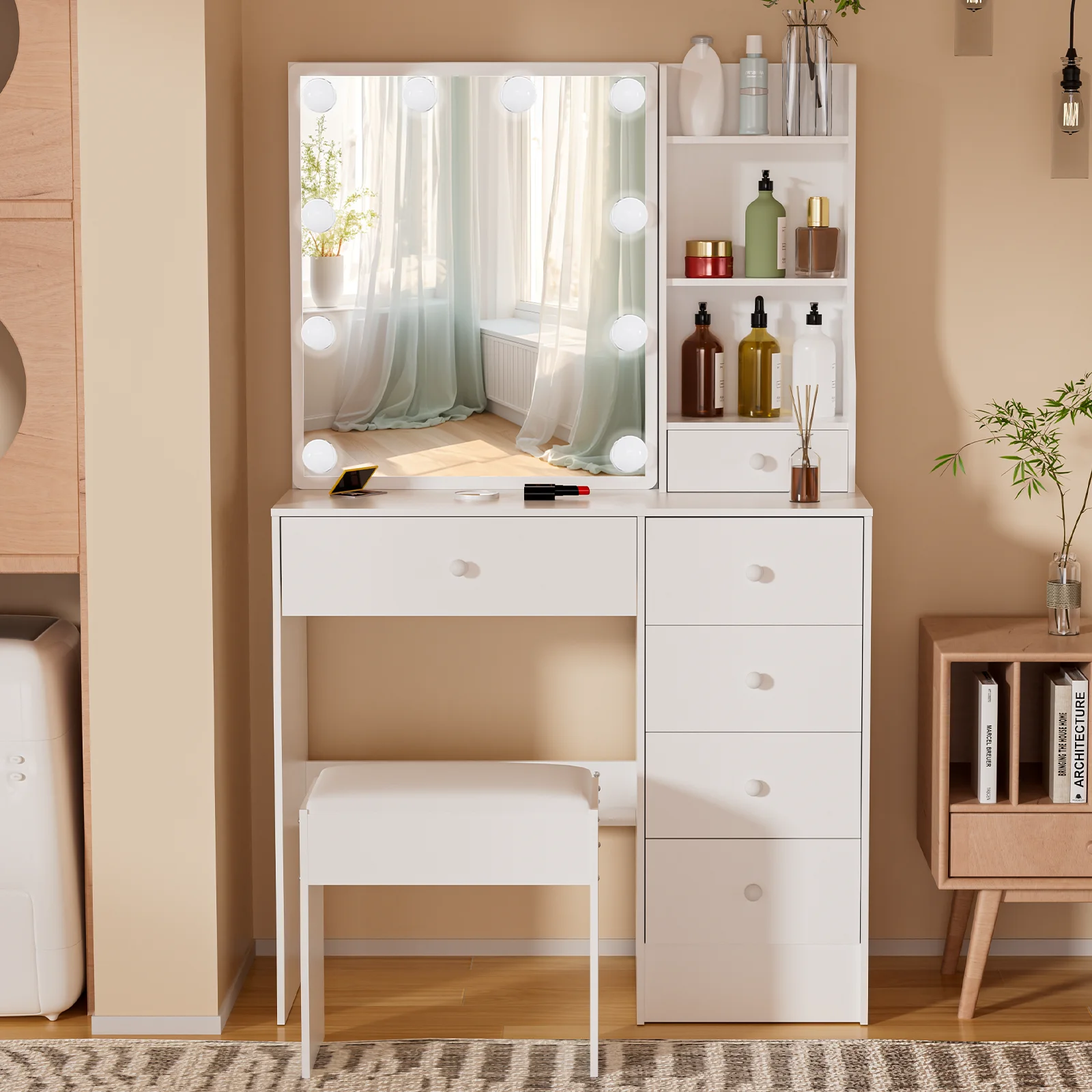 طاولة مكياج عصرية مع مرآة مضاء - مراجعة Home Office Guest Room وسعره