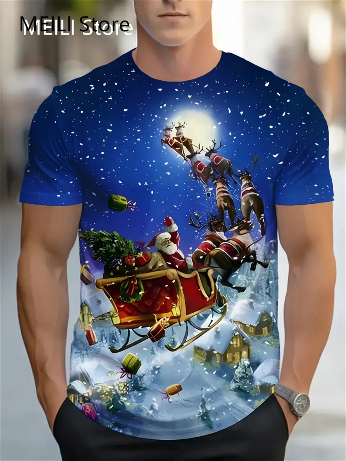 Christmas T-Shirts Summer Funny Santa Claus Fashion Tops Tee Mens Shirts Summer Holiday Boys Casual Crew Neck Oversized T-Shirts image 4