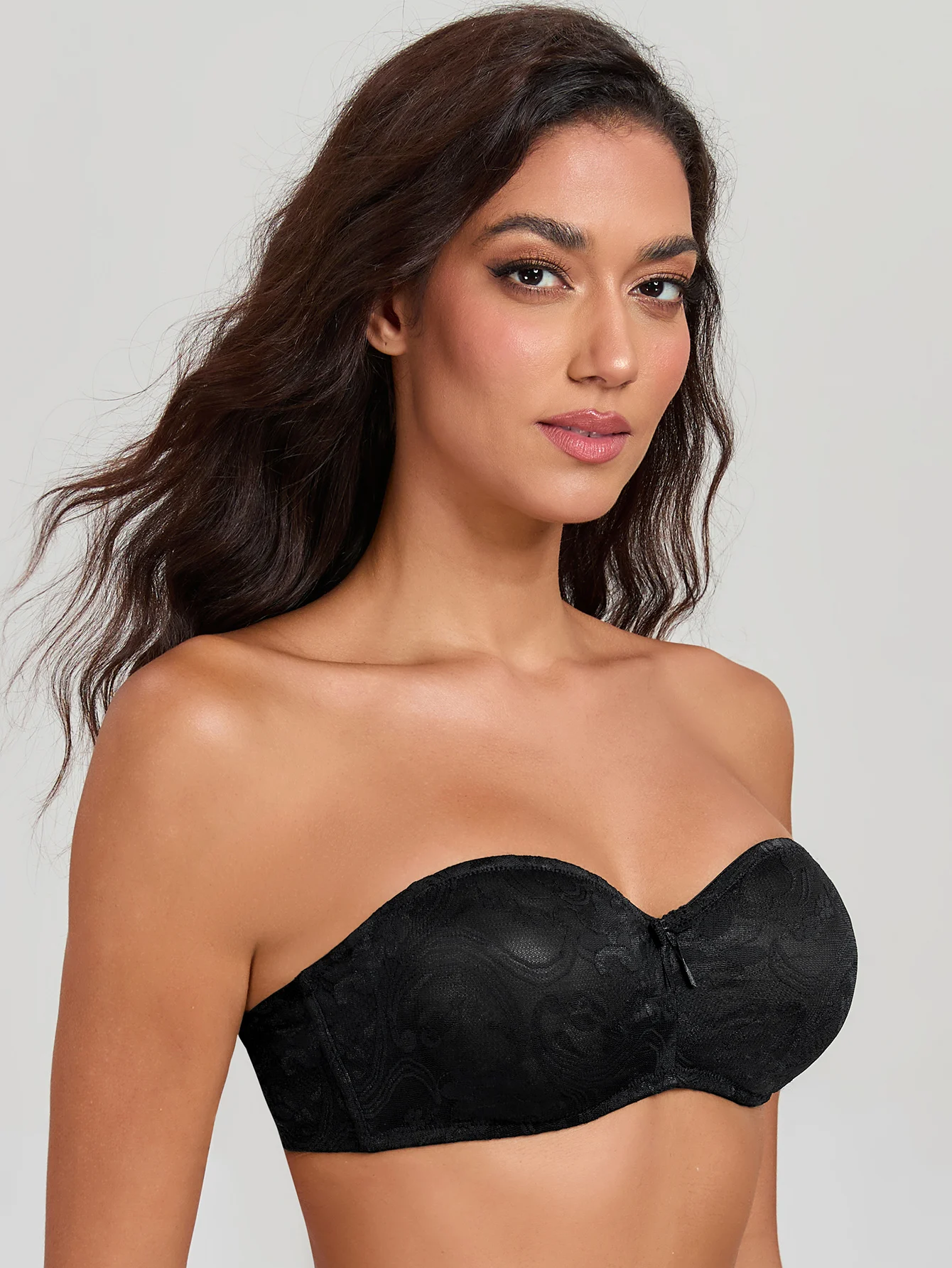 MELENECA Women's No Padding Sheer Lace Bandeau See-Through Minimizer Underwire Strapless Bras view 4