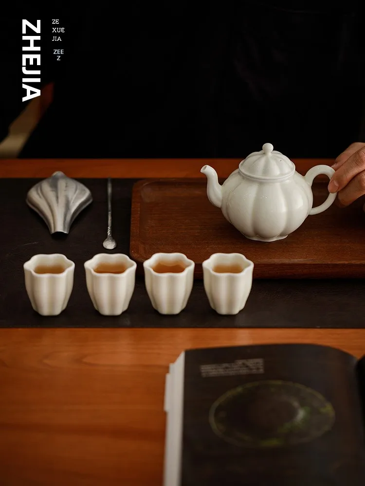 

Zhe Xue Jia Single Color Glaze Cerc Pumpkin Tea Set Gongfu Tea ing Kit Jingdezhen Porcelain Home Use Moving Gift Box Bag