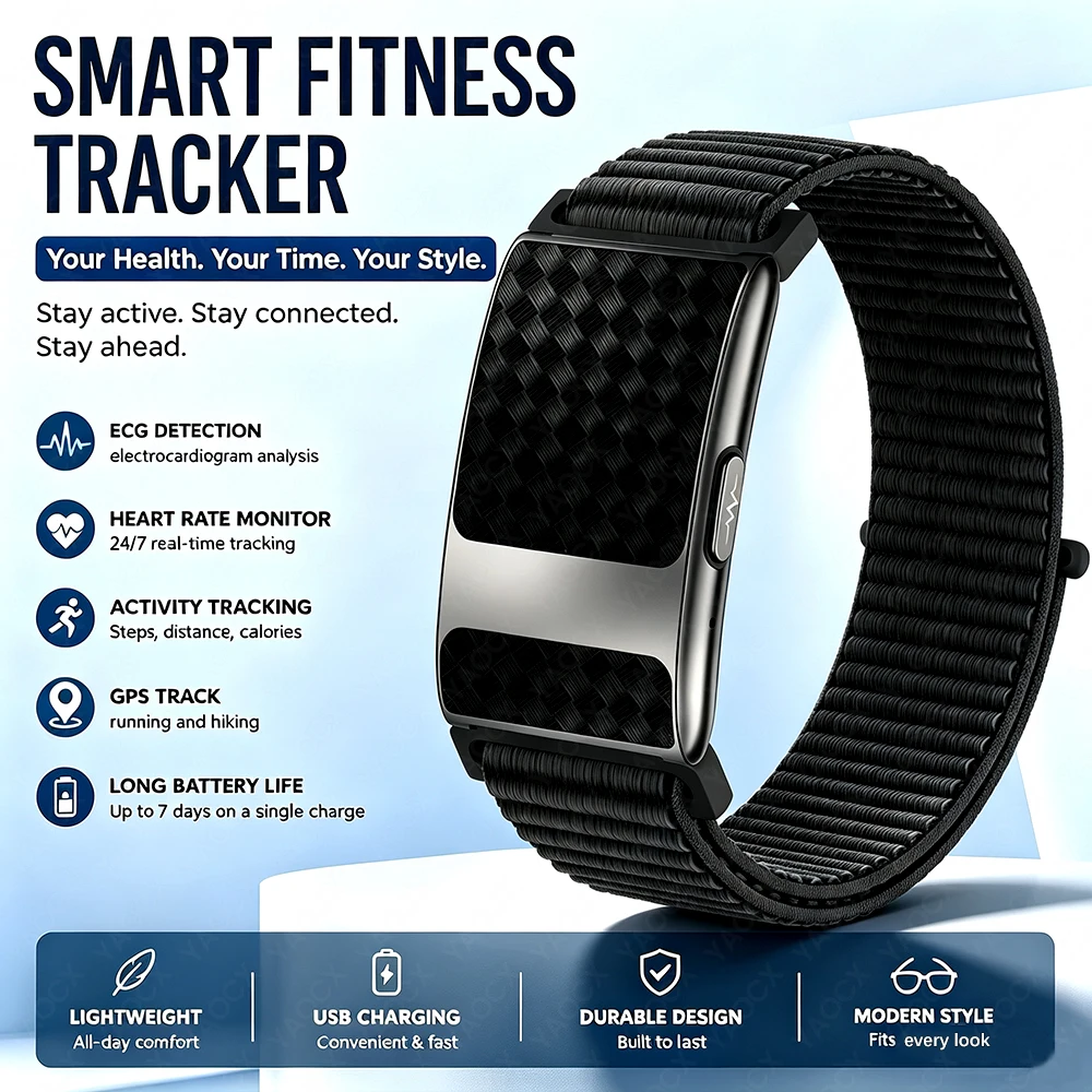 New Screenless Smart Health Band 3ATM ECG+PPG AI Diagnosis BT5.3 SPO2 HRV+HR Blood Pressure Sports Tracking Flexible Wristband