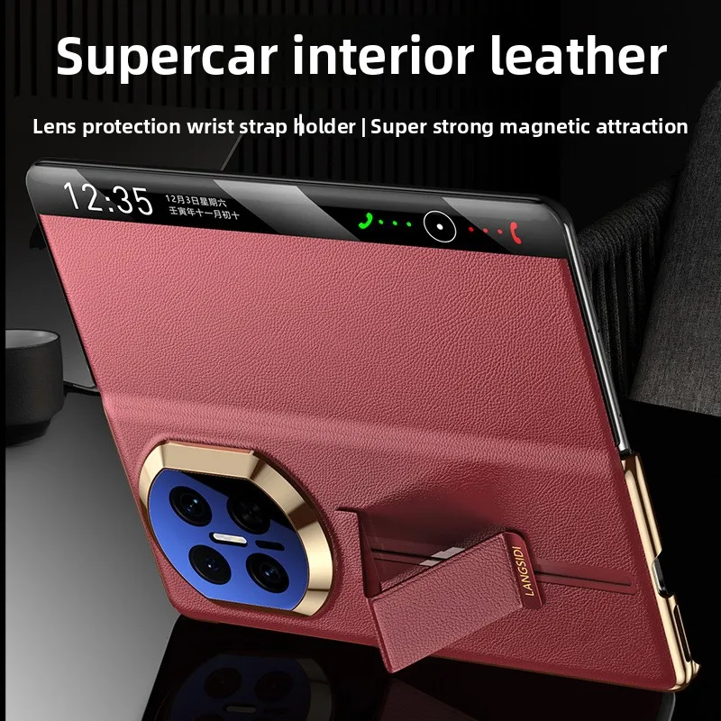 

Genuine leather magnetic phone case for huawei mate x7 smart flip leather case for huawei mate x6 with wrist strap stand case