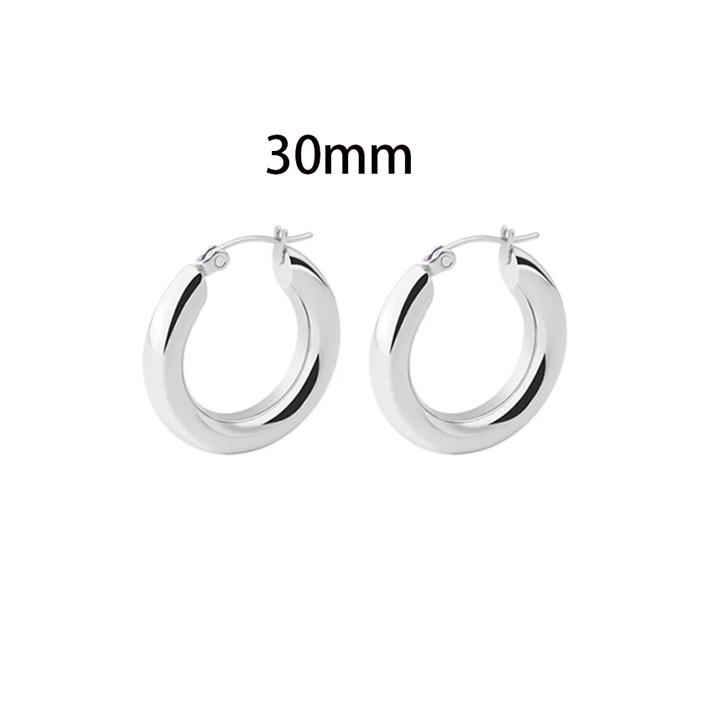 Fashion Gold Color Stainless Steel Big Hoop Earrings Women 20/25/30mm Smooth Round Thick Ear Buckle Punk Earing Piercing Jewelry