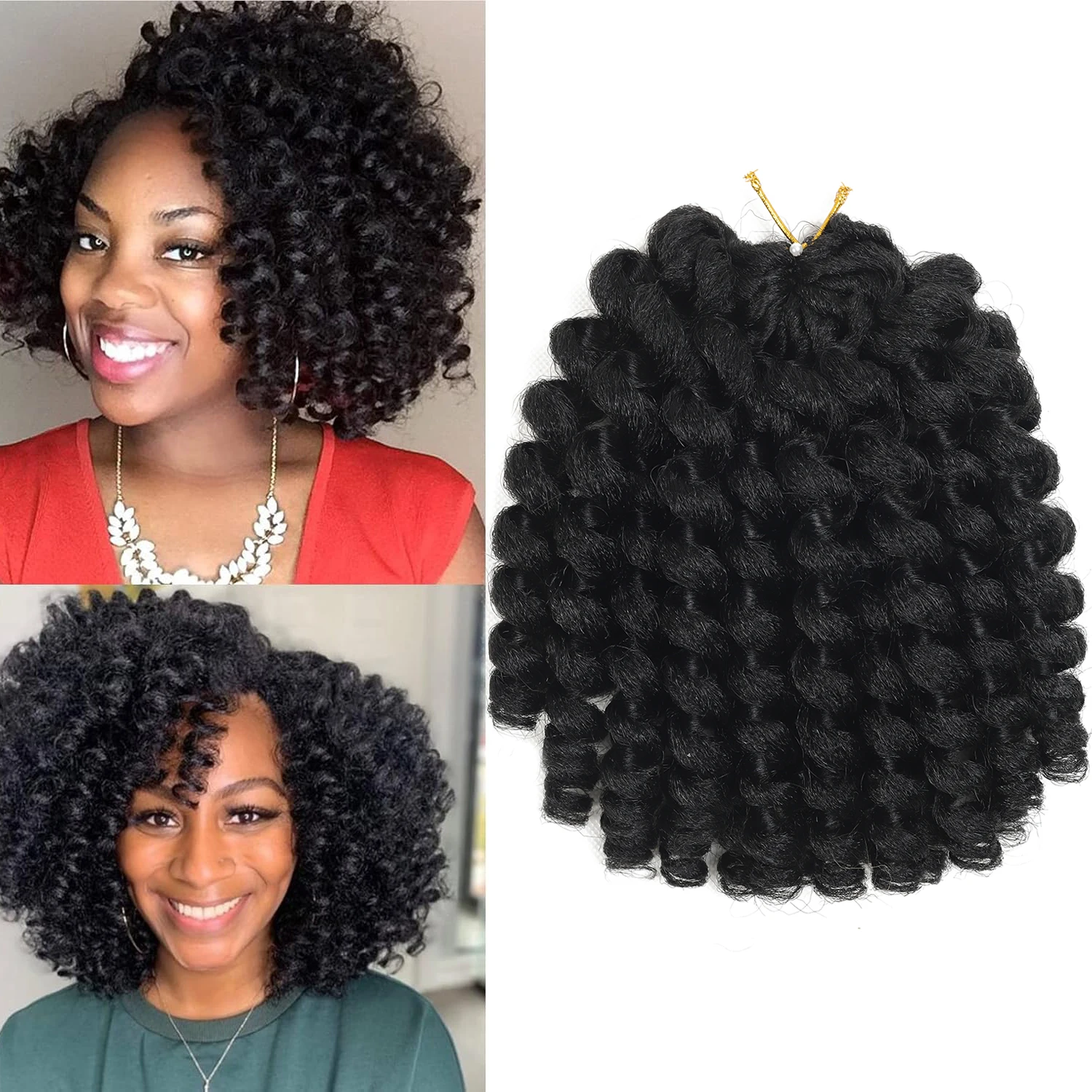 8/10/12インチ ジャマイカンバウンス クロシェヘア 女性用 合成 ワンドカール クロシェヘア ショート プレループ カーリー クロシェヘア