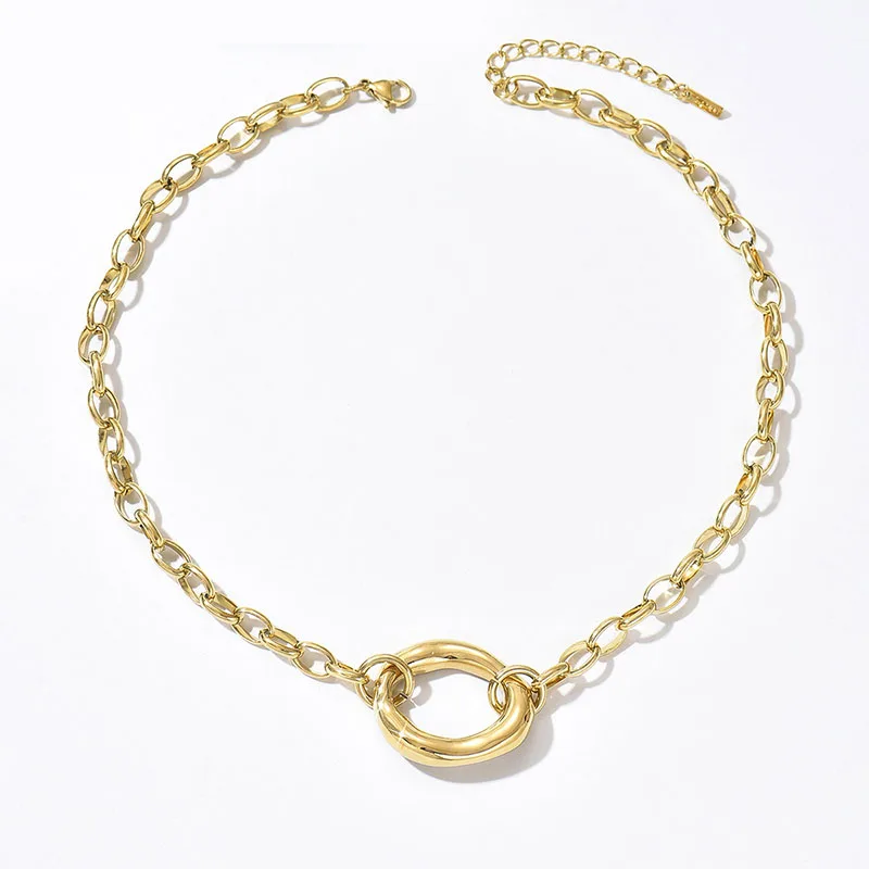 

Apexelle Fashion Jewelry Stainless Steel Necklace For Women Chunky Round Pendant Necklaces Elegant Versatile Jewelry