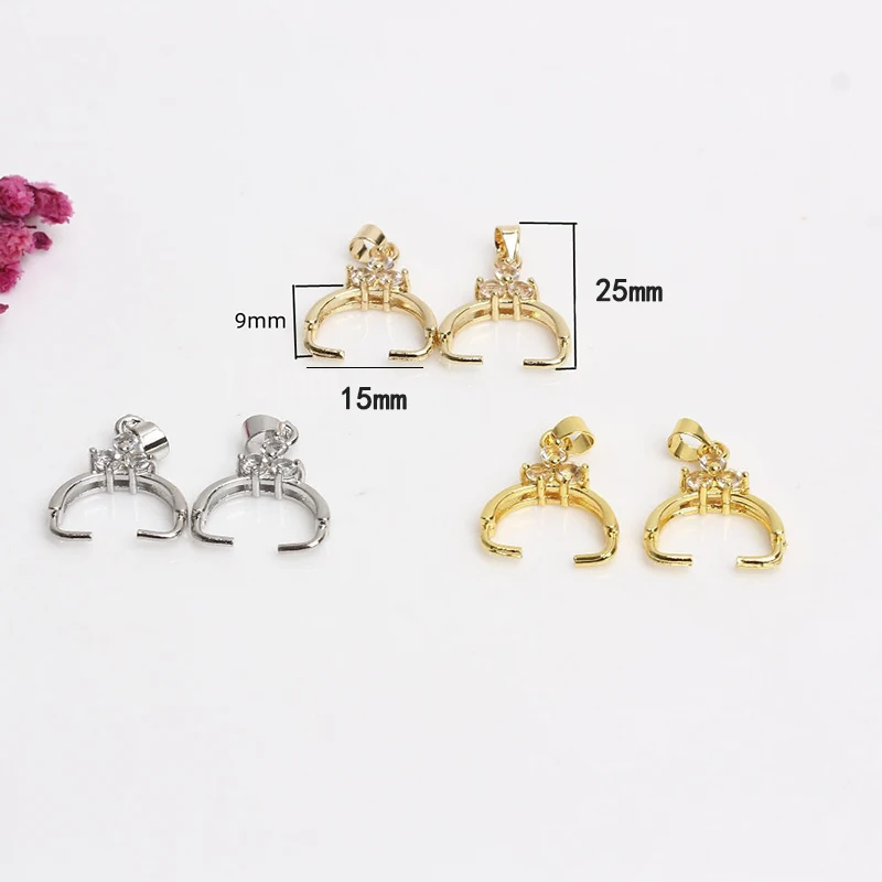 10Pcs Cubic Zircon Pinch Bails Brass Pinch Charm Clip Bail Clasp Pendant Connector Bale For Diy Necklace Jewelry Making Findings