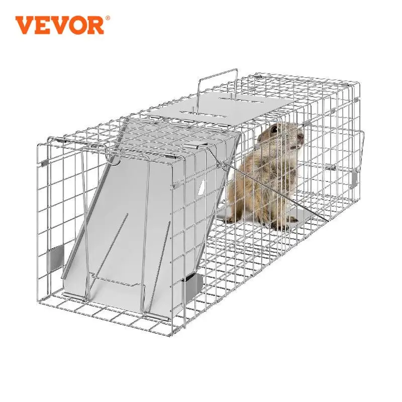 VEVOR Live Animal Cage Trap Humane Cat Rodent Control Folding with Handle for Stray Cats Rabbits Squirrels Raccoons Groundhogs