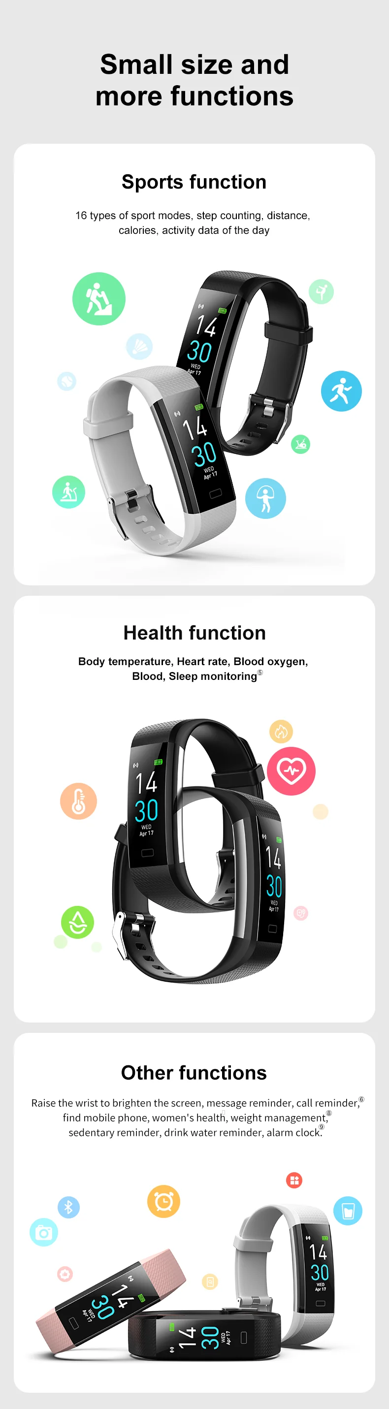 Smart Sport Pulseira Saúde Pulseira, 16 Modos De Fitness, 7 Dias De Trabalho, IP68 À Prova D 'Água, Atender Chamada De Telefone, Temperatura, Calorias