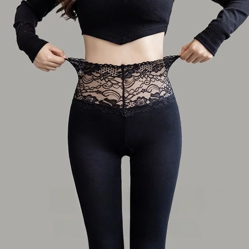 High Waist Lace Slimming Leggings Women's Thin Tight Autumn Pants Nine Points plus Size Small Foot Pants Casual Long Pants