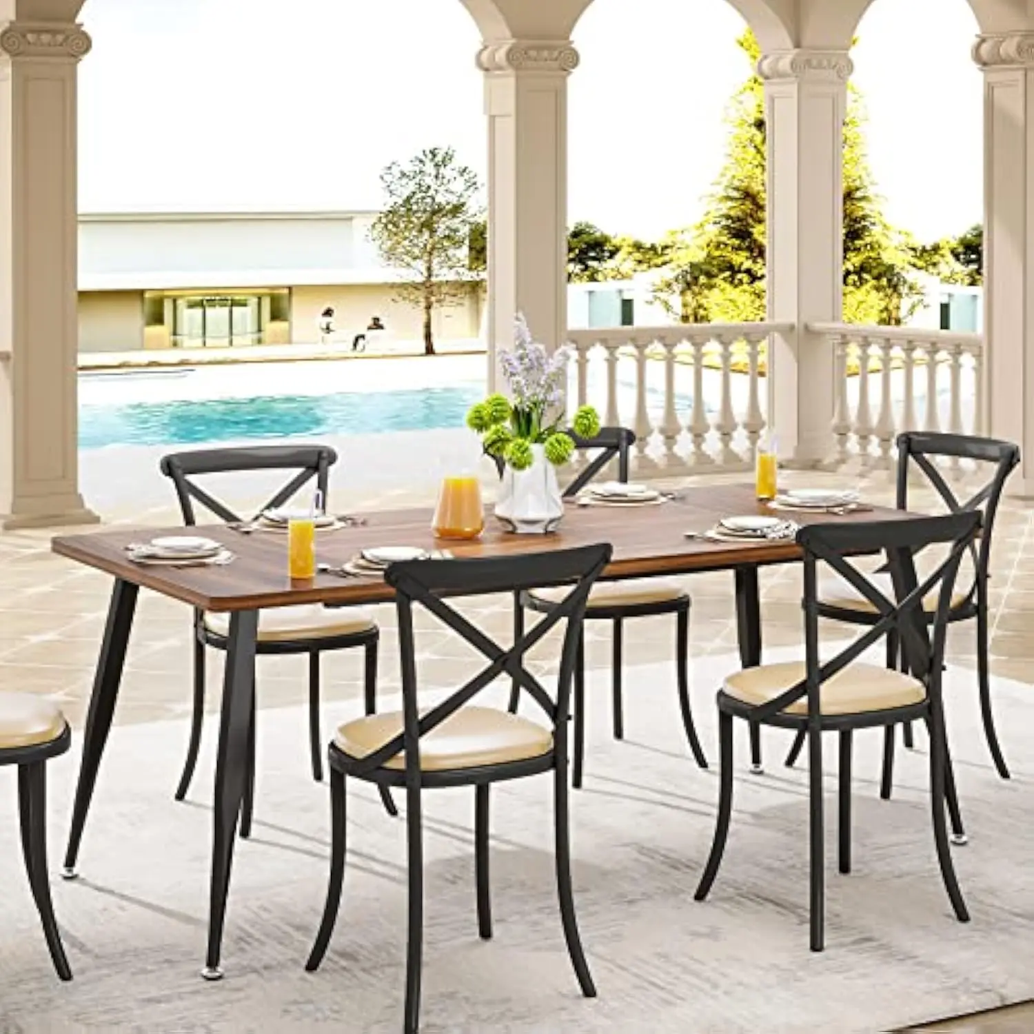 70.9 Inch Large Dining Table for 6 to 8, Industrial Kitchen Table Furniture with Metal Legs, Modern Faux Wood Rectangular Dinn