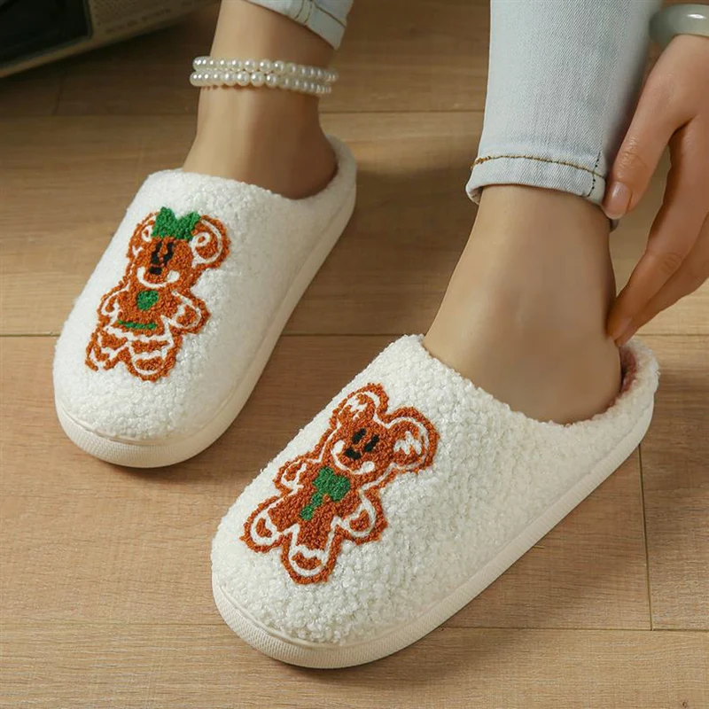 SHAJI Unisex Lebkuchen-Weihnachts-Plüschpantoffeln Warm Gemütlich Leicht Geräuscharm Hausschuhe für Weihnachtsgeschenk – Detail 9