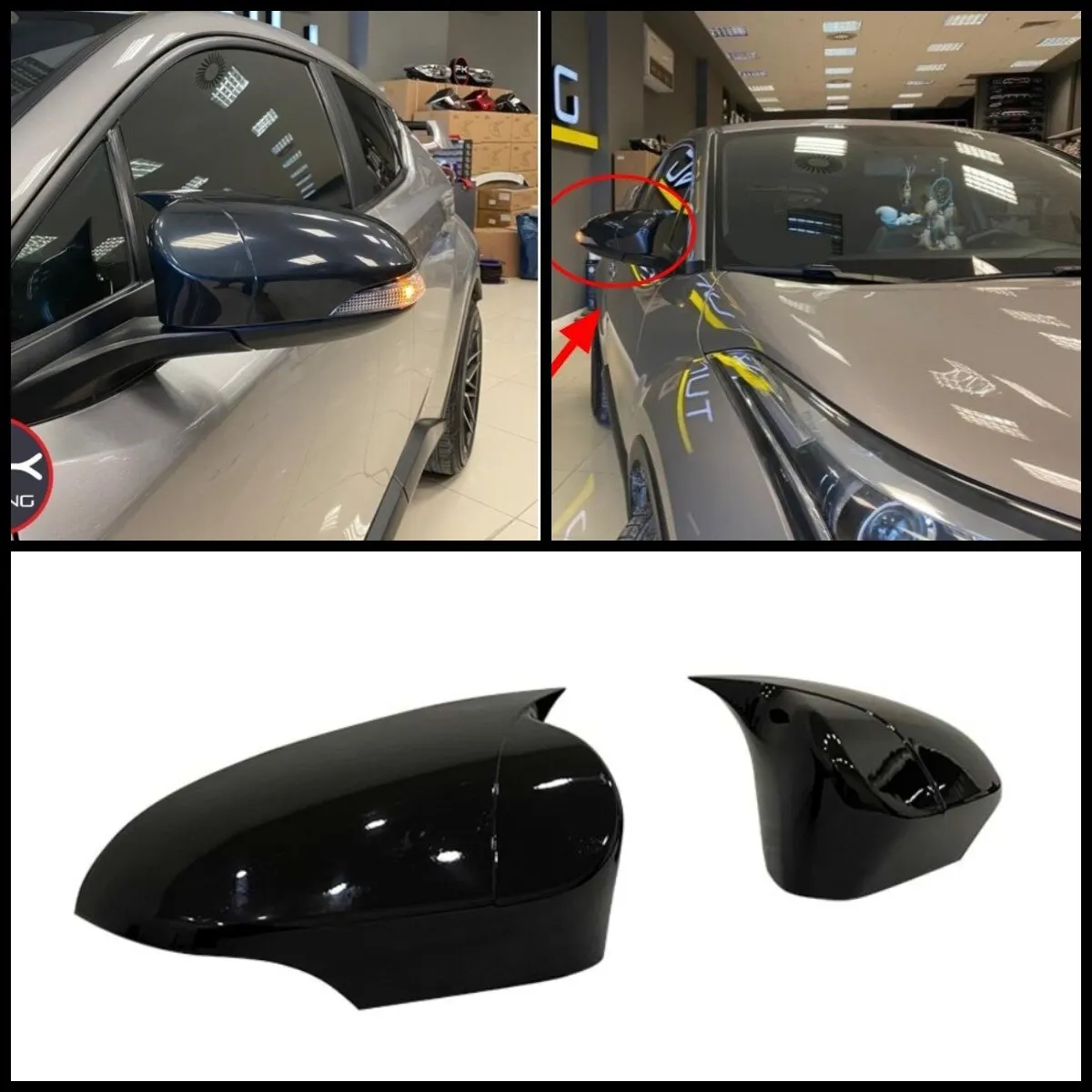 

For Toyota C-HR CHR 2 PCs ABS plastic bat wing mirror covers rearview mirror case cover bright black car Accessories