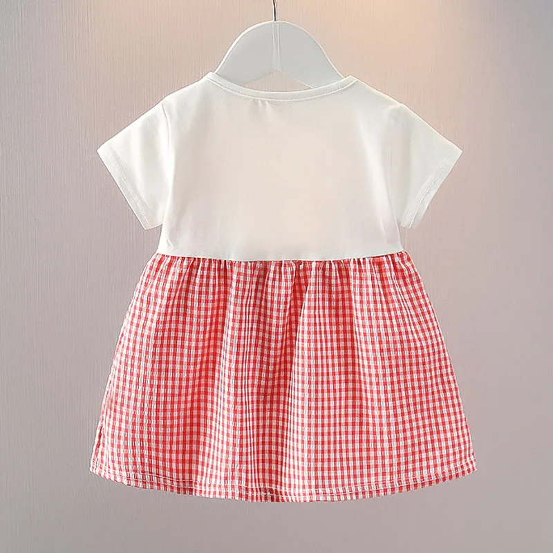 Cartoon Panta Baby Girl Dress Plaid Casual Toddler Girl Clothes Children Fashion Kid Dress Summer Princess Birthday Dress A1091