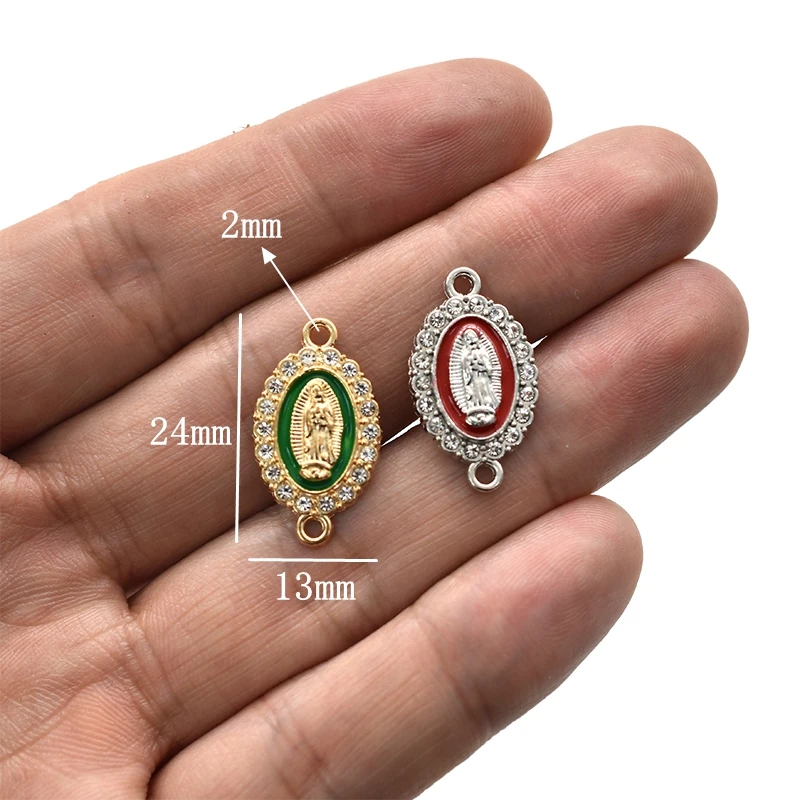 8pcs Virgin Mary Enamel Charms Alloy Virgen de Guadalupe Connector Pendants Inlay Rhinestones For DIY Necklaces Jewelry Making