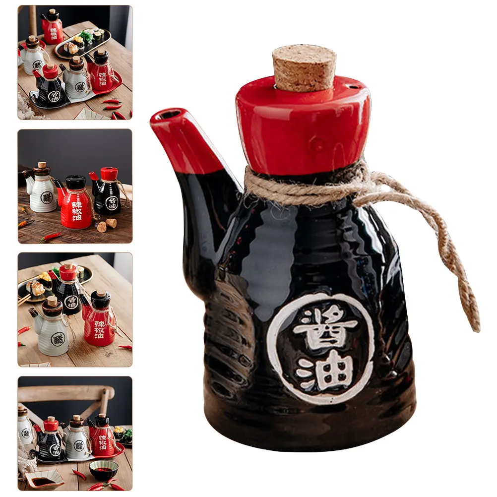 

Ceramic Soy Sauce Bottle 200ml Black Condiment Dispenser Kitchen Accessory Spice Jar Oil Pot Home Cooking Tool