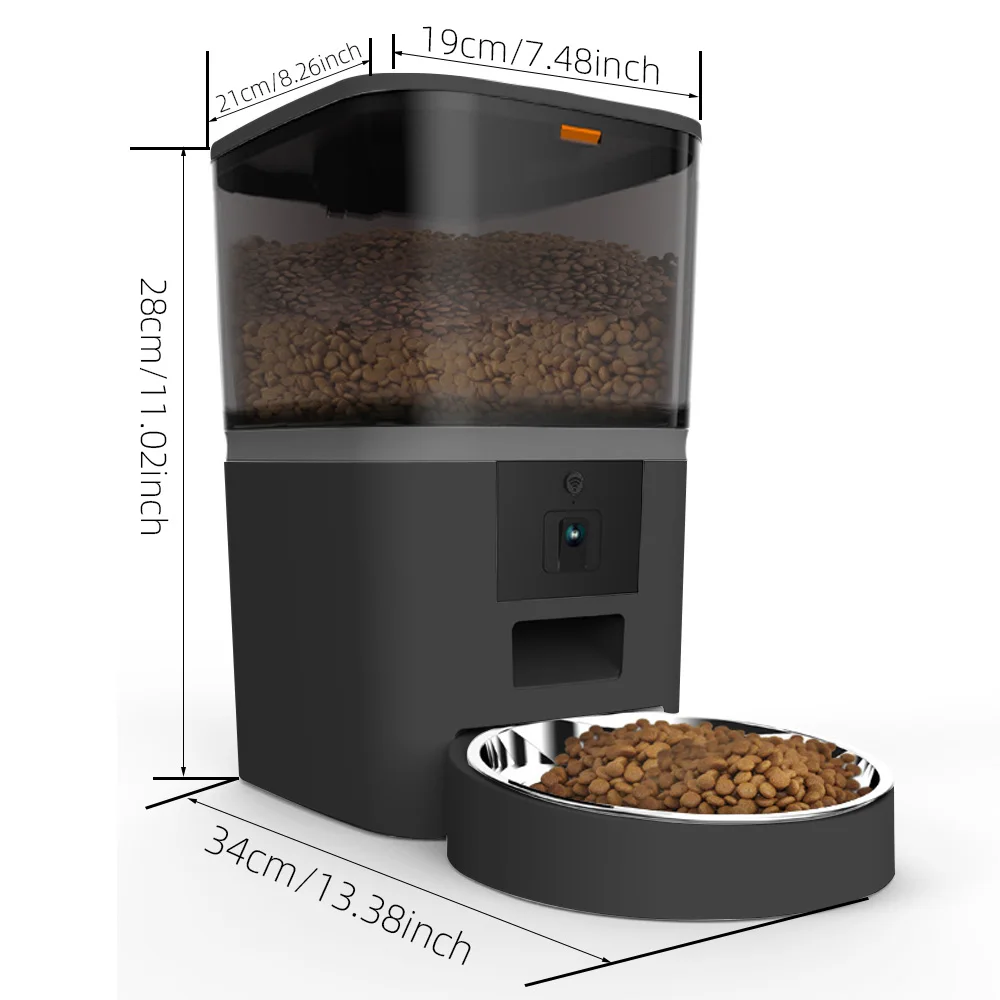 4L,Automatic Pet Feeder with Camera Video, Dog Food Dispenser, Smart Voice Recording, Auto Bowl for Cats and Dogs,