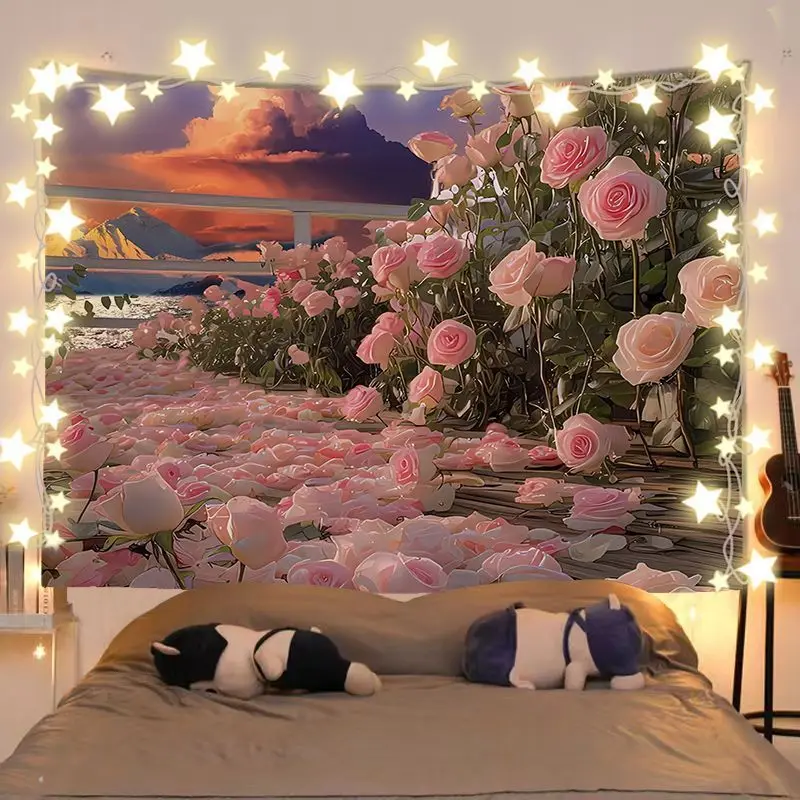 VIKAMA Blues Sky Sunshine Jinshan Landscape Tapestry Dusk Background Linen Dormitory Decoration Tapestry Room Decoration