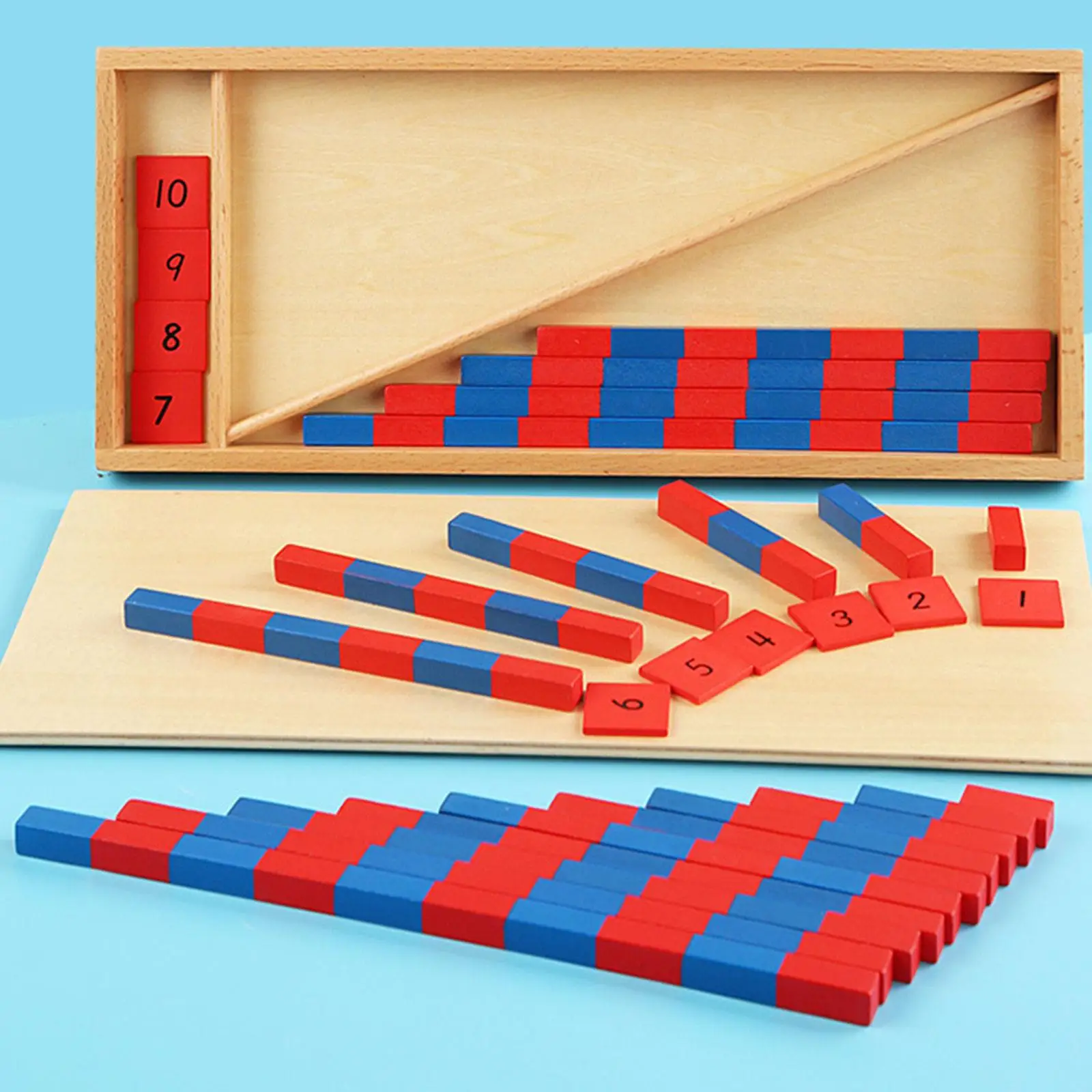 Varillas con números azules y rojas Montessori, juegos de matemáticas, varillas para contar, juguete de desarrollo de madera, multifuncional para actividades, guardería