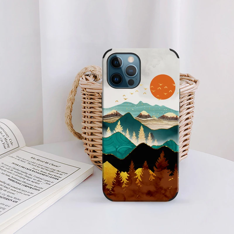 

Aesthetic Art Sunrise Mountain Scenery Pattern Phone Case for iphone X XR XS MAX 7 8Plus SE2020 11 12 13 14 15Pro Max Mini Cover