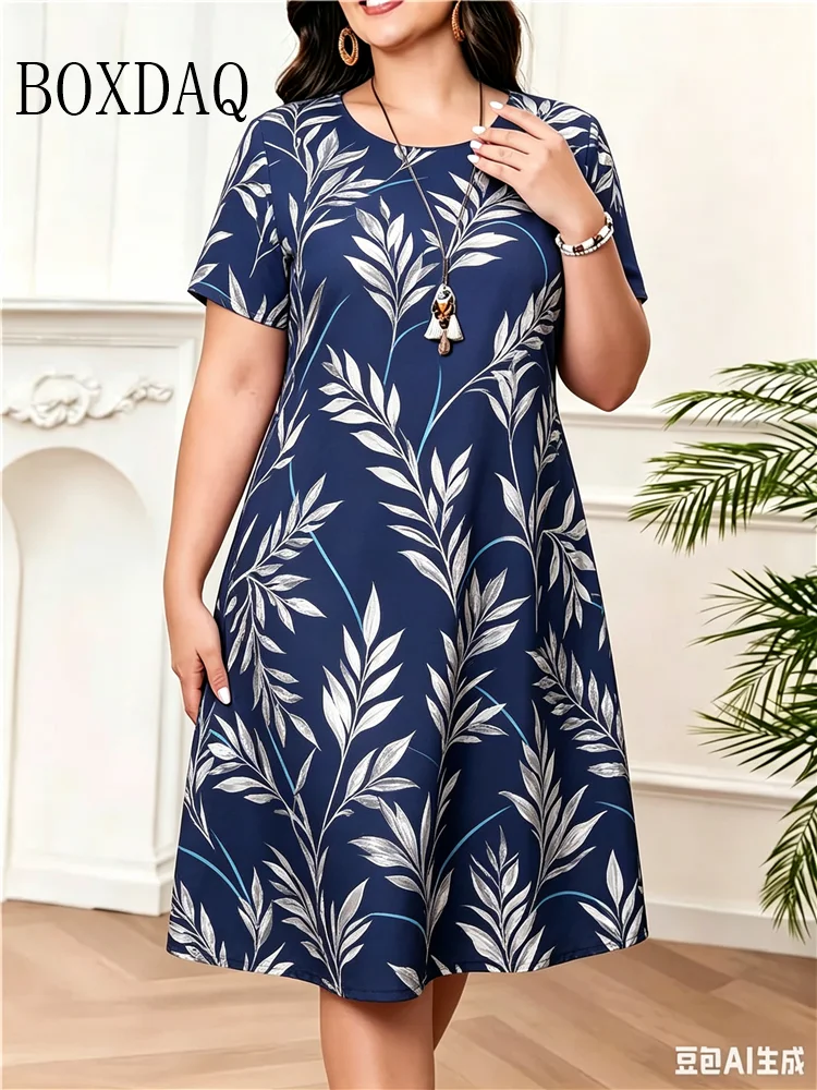 Women's Sundress Mini Dress Short Sleeve Floral Print Summer Casual O-Neck Loose Dresses Plus Size 2026 Female Clothing Vestidos