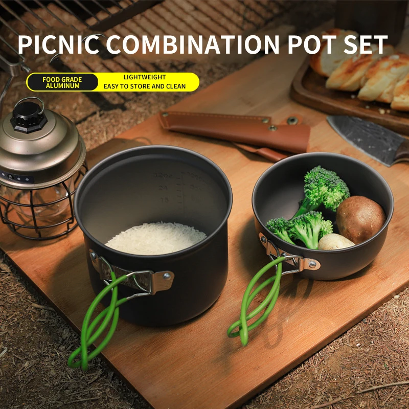 

Camping Cooking set Portable Folding Outdoor Picnic Set Cooking Tableware Teapot For 2-3 People Hiking Picnic Cookware Set