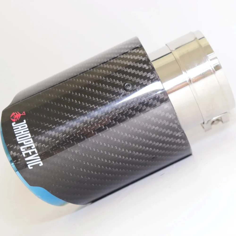 Car Glossy Carbon Fiber Muffler Tip Exhaust System Pipe Mufflers Nozzle Universal Straight Stainless Blue For Akrapovic