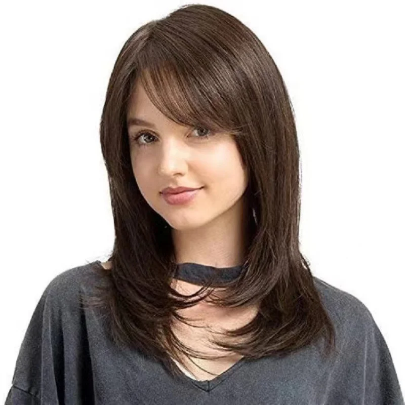 

Fashionable European and American Style Women's Wig Daily wear Shoulder-Length Straight Hair High-Temperature Fiber Wigwig