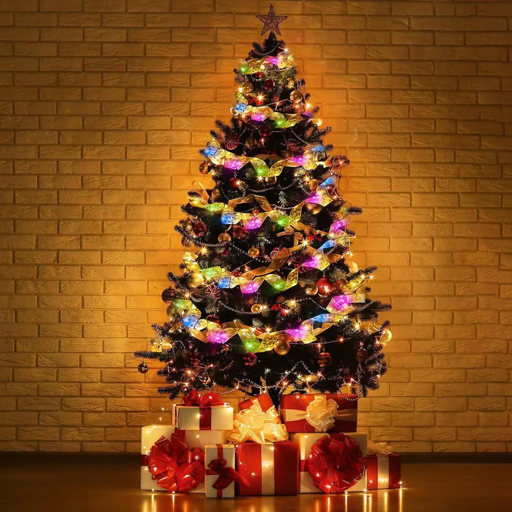 Copper Wire LED Ribbon Fairy Lights Satin Garland For Christmas Tree Indoor Party Festive Home Decoration