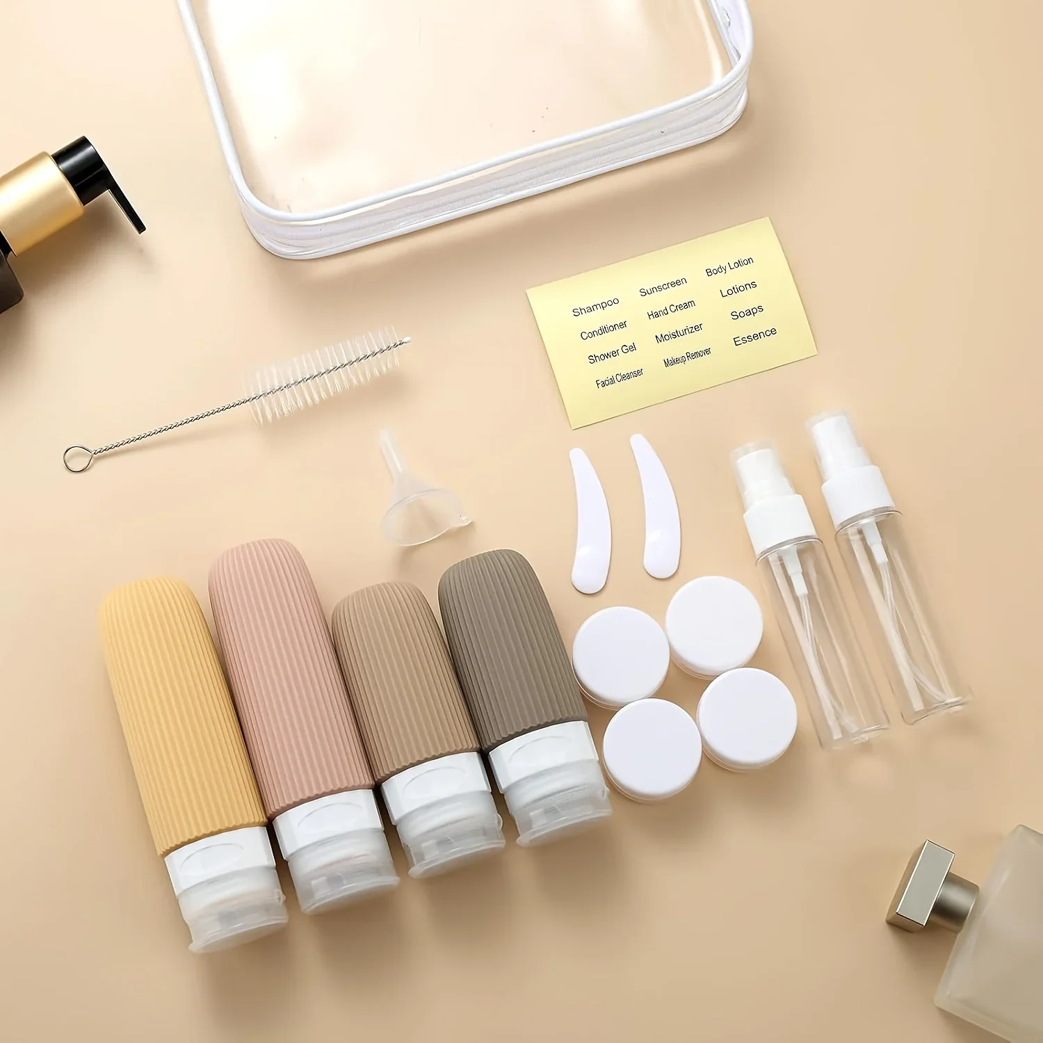 16 Pieces (Including Packaging) Travel Bottle Set, Tsa Anti-Leakage Silicone Squeezable Container for Conditioner, Shampoo, Loti