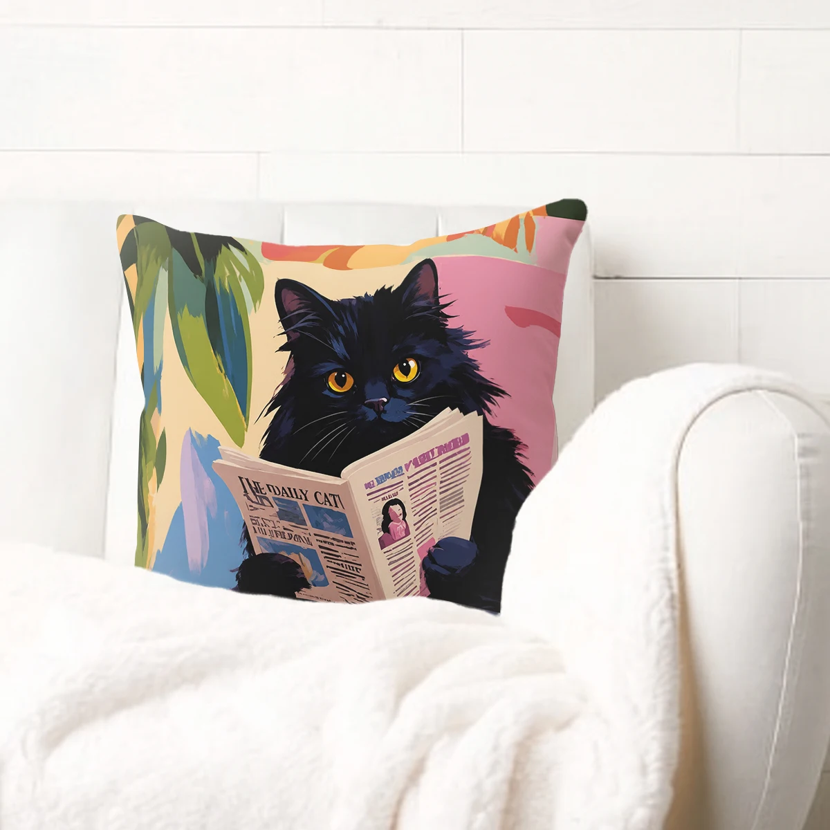 Cute Diving Cat Underwater Themed Polyester Pillow Cover - Fun Animal Print Cushion Case for Home Sofa Bedroom Decoration