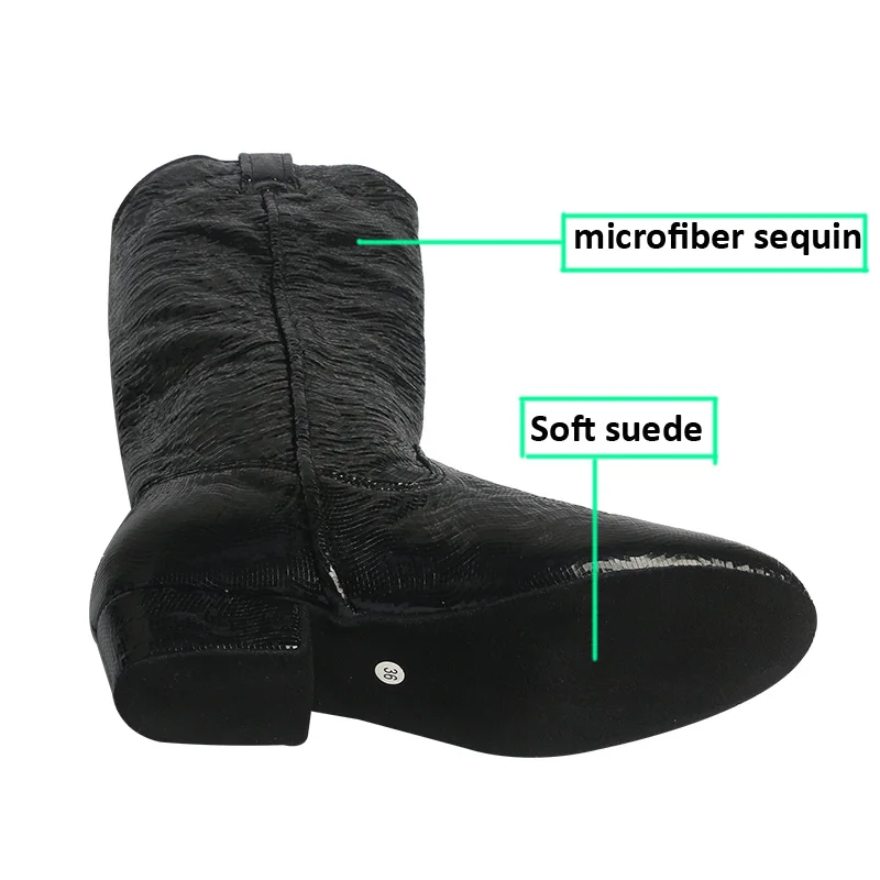 Wedopus Long Boots Winter Dance Shoes Suede Flat Sole Western Dance Boots Black Sequin Line Boots Designer Luxury 1CM 2CM Heel