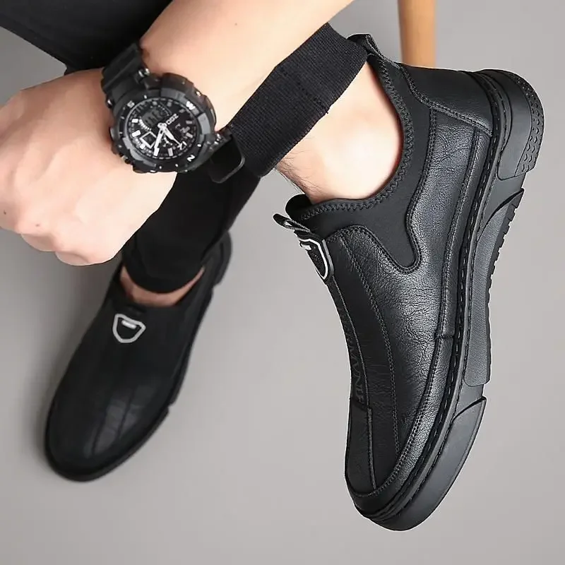 Slip-on Round Toe Men\'s Leather Shoes Comfortable High Quality Fashion Low Price Retro Elegant Male Casual Shoe Social New In Pu