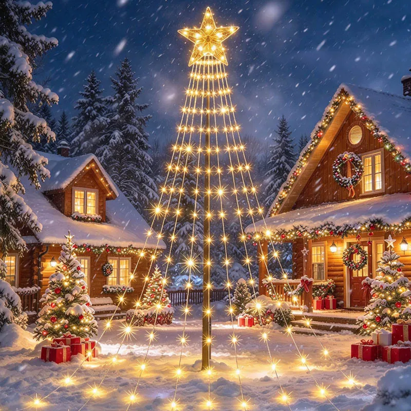 Waterfall Star String Light 9X2M 198LED Outdoor Christmas Hanging Tree Topper Fairy Garden Yard Party Decor USB Powered Glow