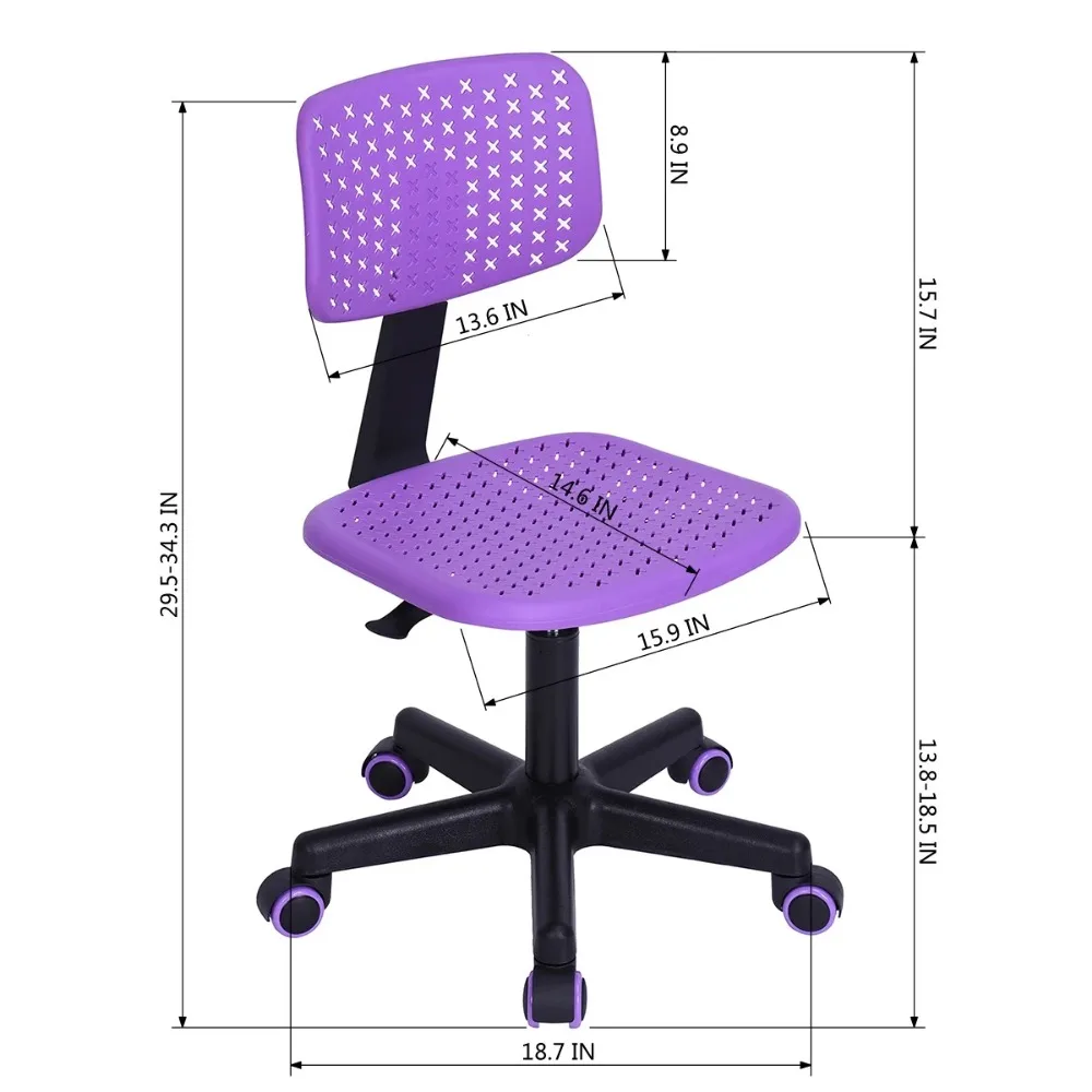 Silla de escritorio sin brazos para el hogar y la Oficina, soporte Lumbar cómodo para espalda baja, con ruedas giratorias de 360 °, color morado