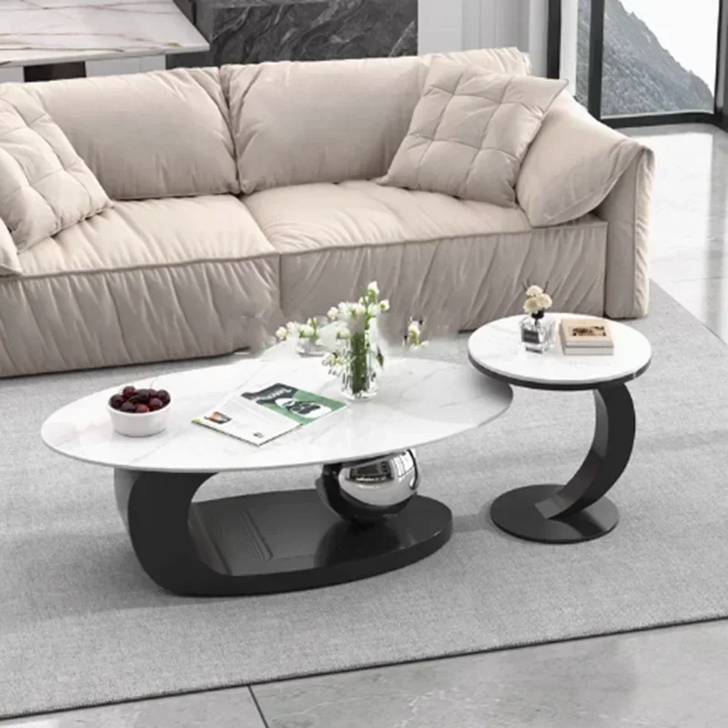 Mesa de Café Estética Italiana 0 ZL ZZ, Mesa Oval Dourada de Designer Nórdico, Mesa de Café Luxuosa Moderna em Madeira, Móveis de Sala Únicos