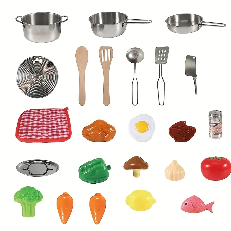 Household stainless steel kitchen toy mini simulation dinnerware vegetable cooking set, children's birthday gift toy