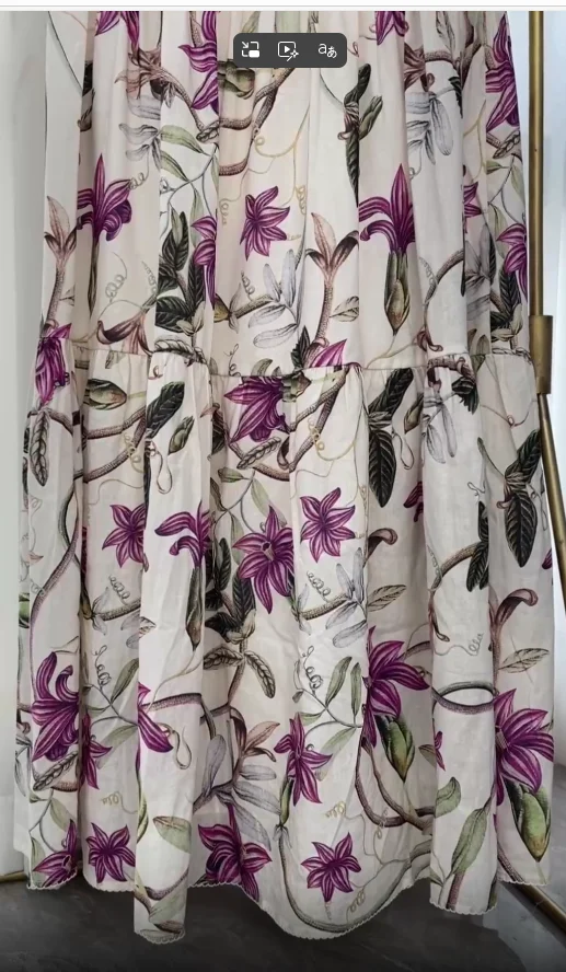 

Women's Long Dress for Holiday 2026 New High Quality Linen White Violet Floral Print Sleeveless