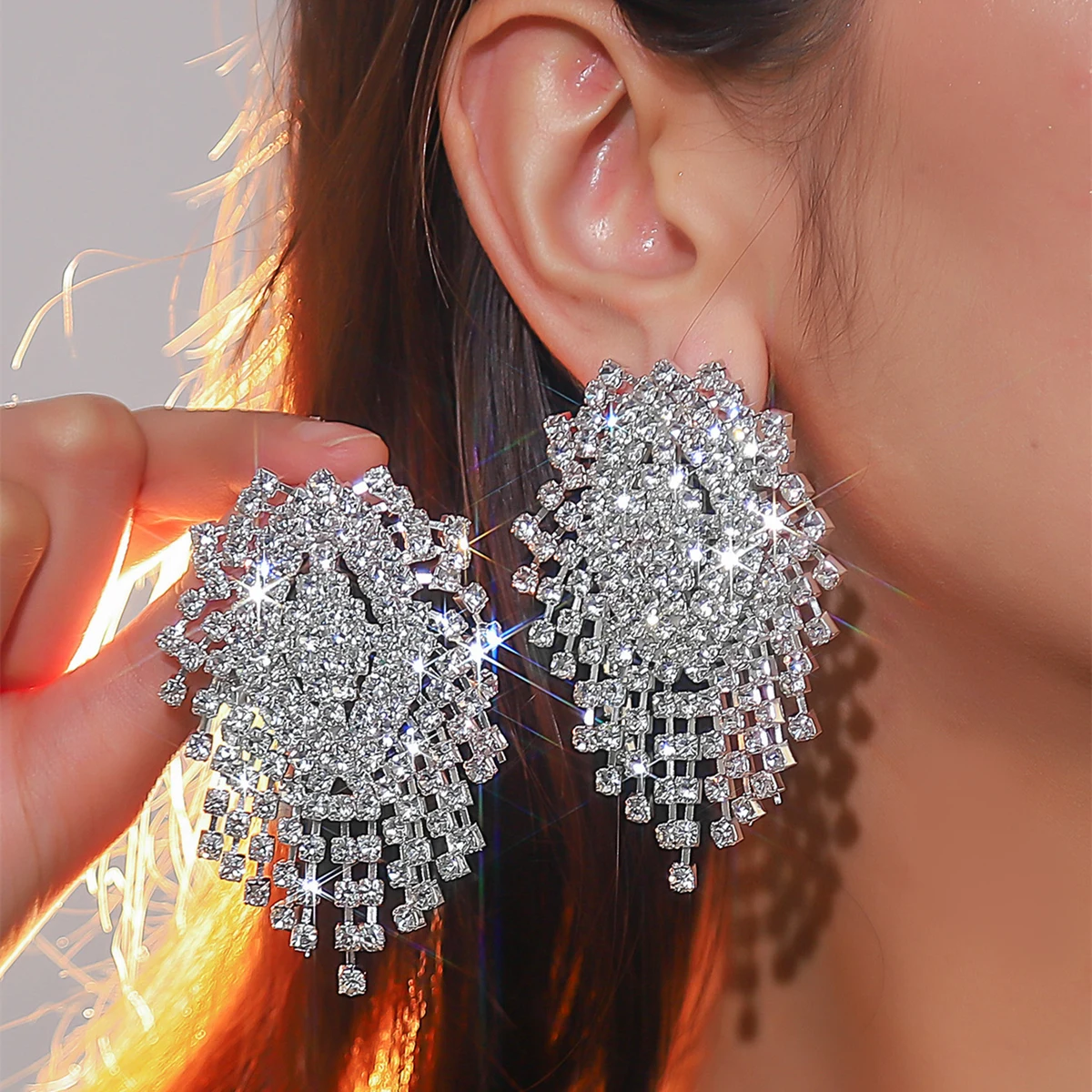 Luxury Women's Earrings Rhinestone New Shiny Wedding Party Jewelry Gifts Accessories For Women Stainless Steel