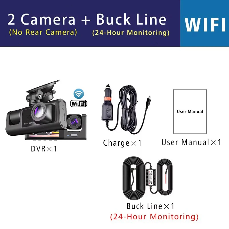 1080P 3-Kanal-Objektiv WLAN Dashcam Auto DVR Innenraumkamera Mini-Recorder Video-Registrator Dashcam Dreiwege-Videokamera