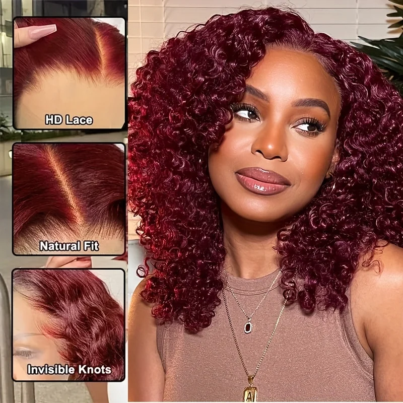 13x4 الدانتيل إغلاق ارتداء والذهاب موجة عميقة بوب شعر مستعار 200% الكثافة 99J شعر بشري مجعد الباروكات للنساء السود