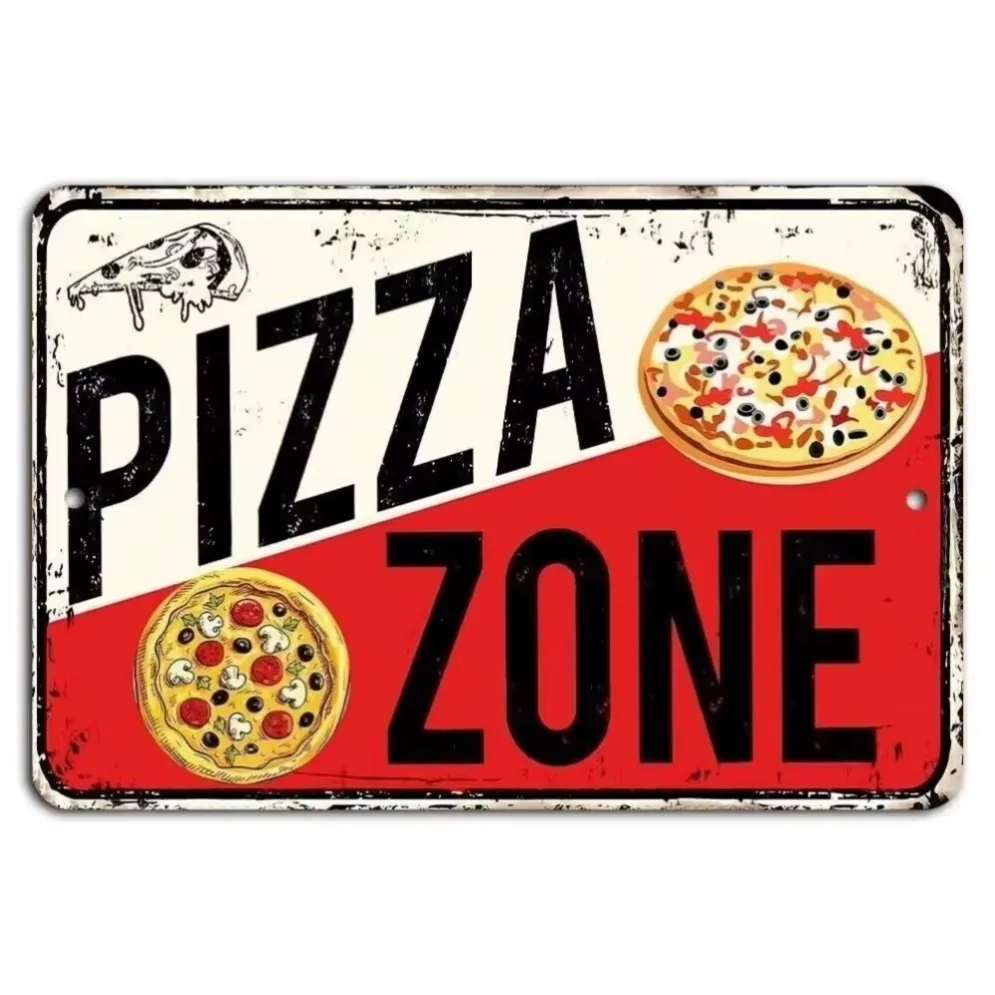 'Pizza Zone' Retro Metal Sign – Ideal Kitchen Decor for Pizza Fans"