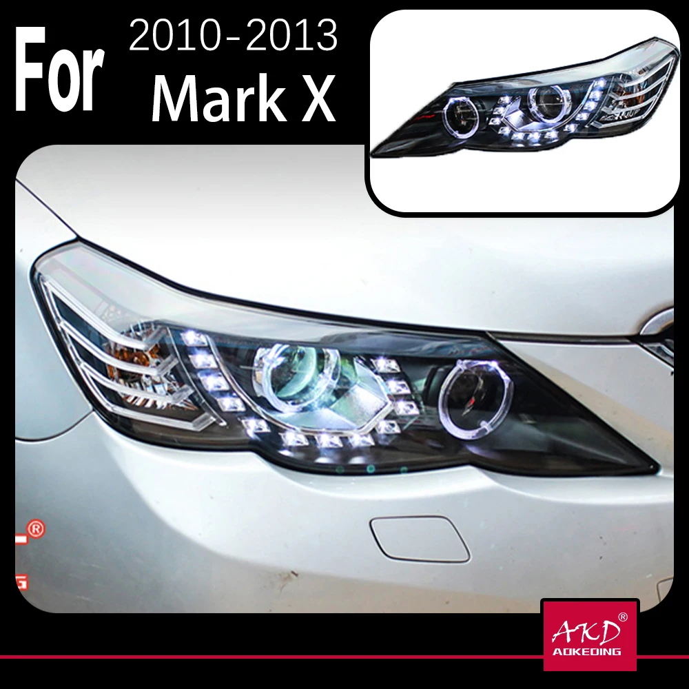 AKD Car Model Headlight For Toyota Mark X REIZ 2010-2012 Headlights LED DRL Running lights Bi-Xenon Beam Fog lights angel eyes