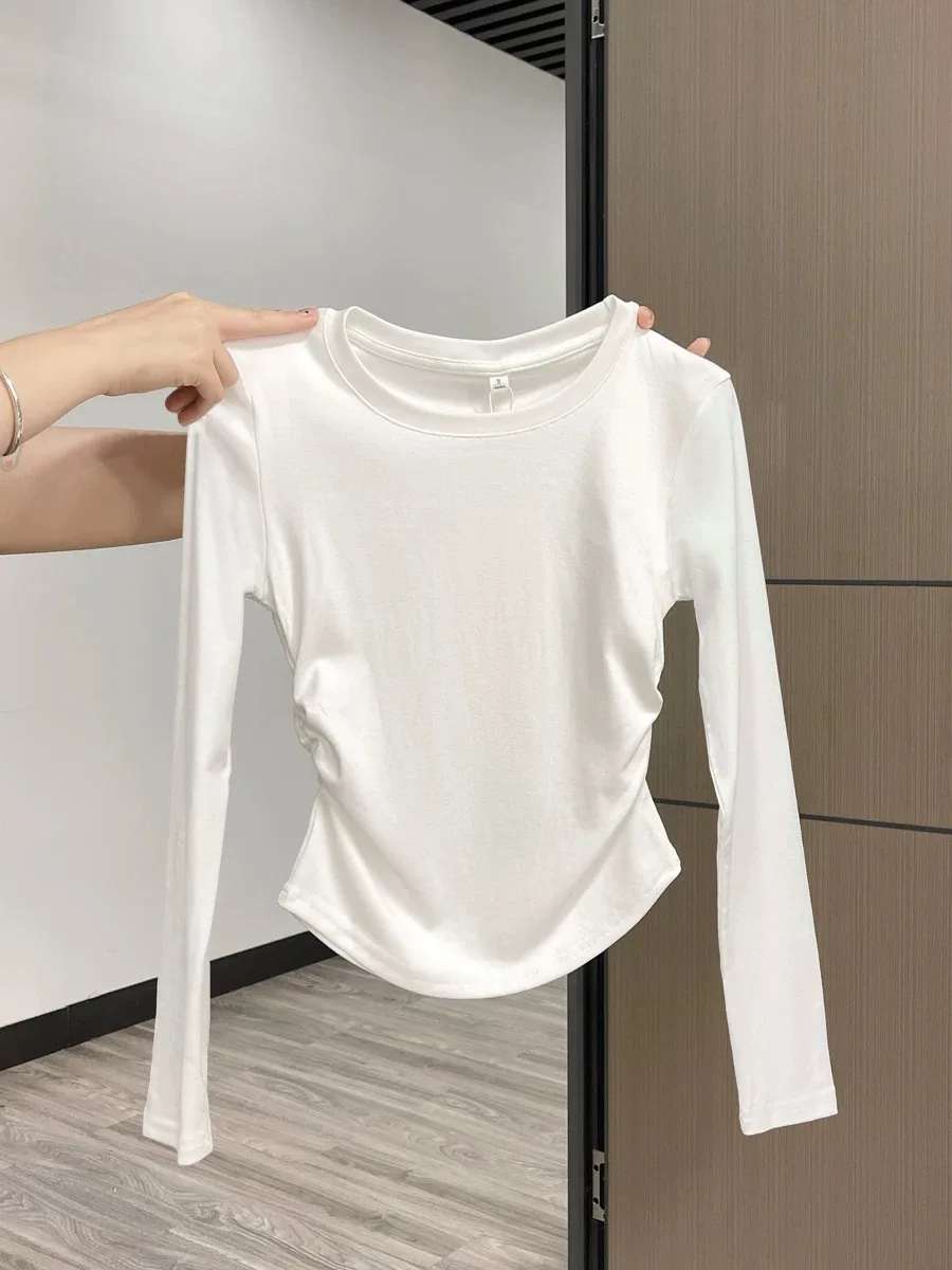Slim Fit Long Sleeve round Neck Base Shirt Women plus Size Cotton 95% Elastic Fiber T-Shirt Underwear Waist Cinched Shoulder ...