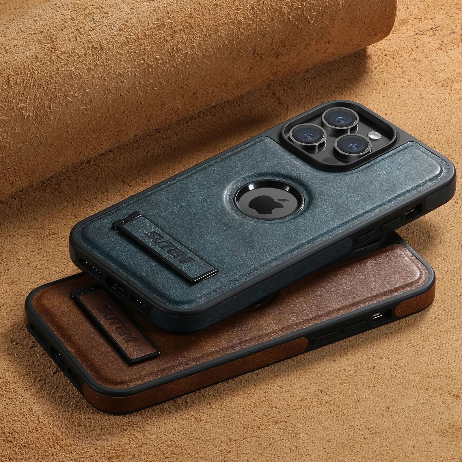 For iPhone 18 Pro 17 16 15 14 13 12 Pro Max Leather Case with Mag-safe Built-in Invisible Stand Protective Slim Kickstand Cover