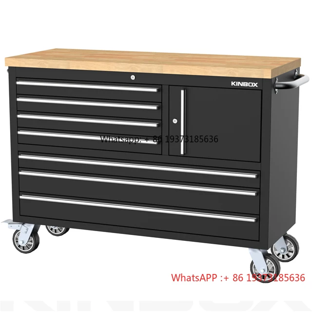 48inch Big Size Tools Box Set In 4 Wheels And Wooden Worktop