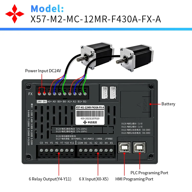 HMI PLC Stepper Driver 3 In 1, Built-In Stepper Driver for 42/57/60 Stepper, Compatible Workers 2 for Industrial Automation